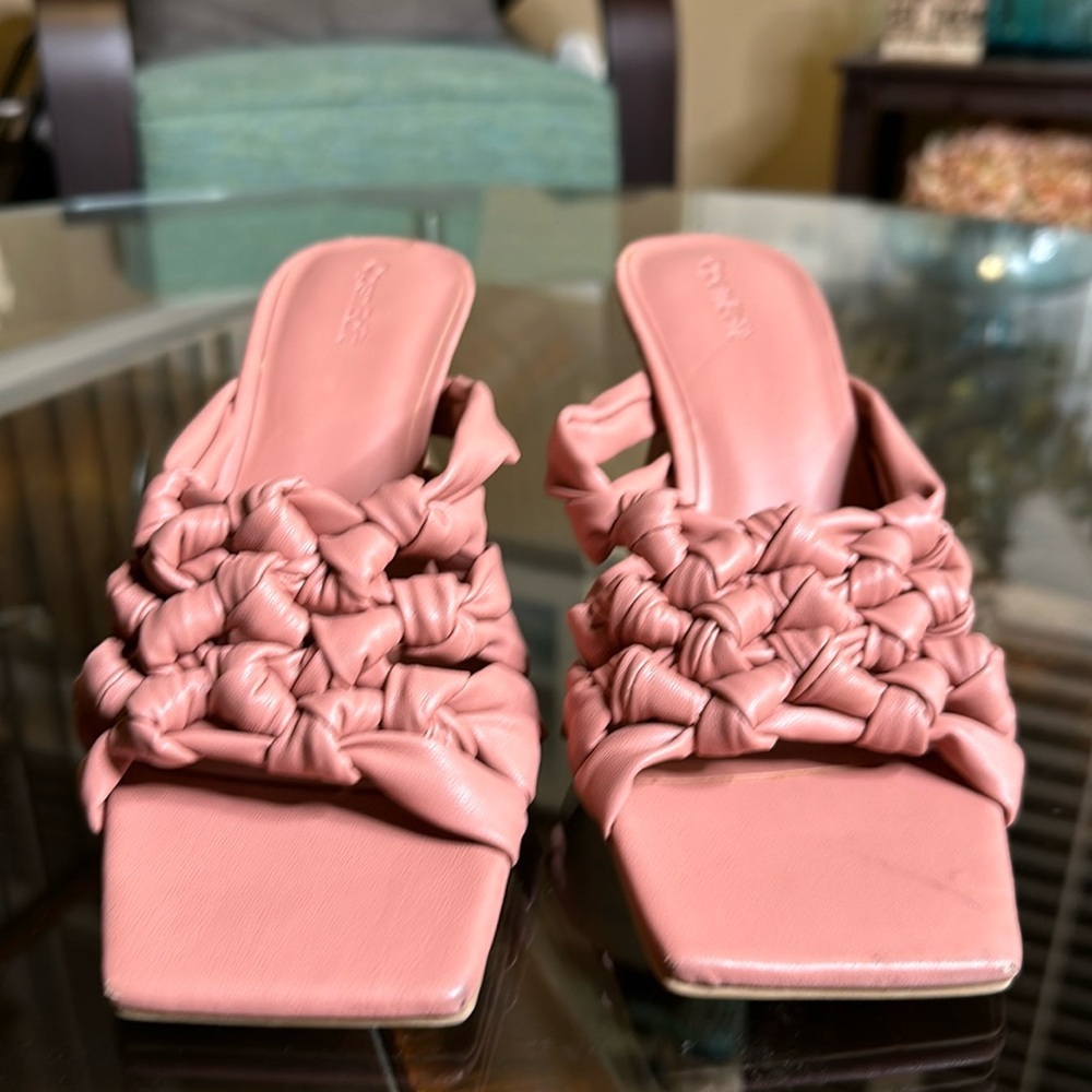 New Open Edit Quinn Pink Dawn Knotted Straps Flared Heel Sandals Size 8